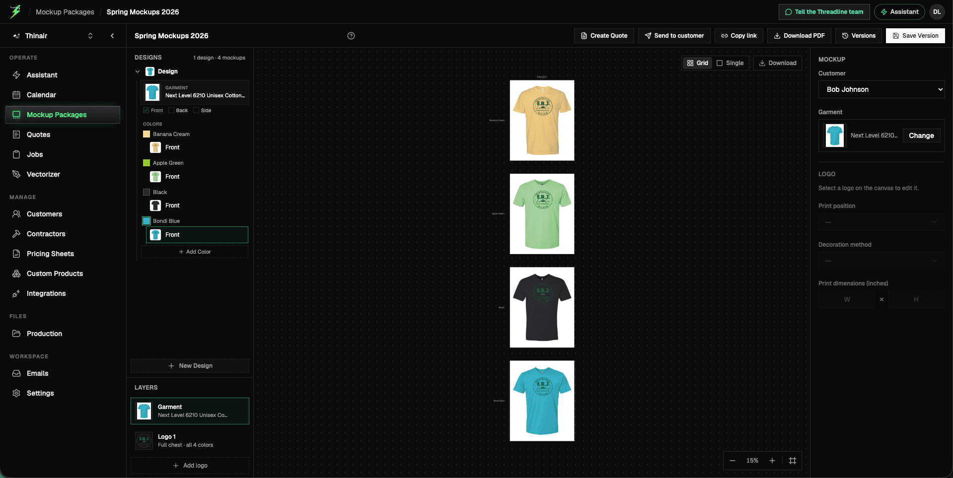 The same design rendered across Banana Cream, Apple Green, Black, and Bondi Blue colorways in a grid